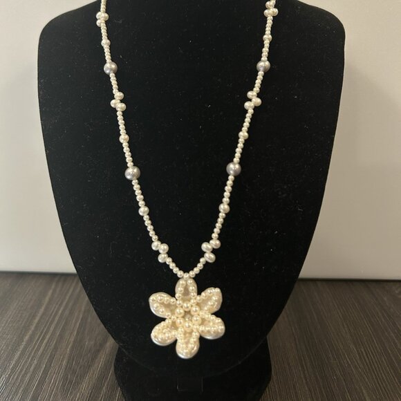 Christmas STAR by LUC Lucas Lameth Genuine Pearl Necklace 925 Sterling Silver 20 - Picture 1 of 9